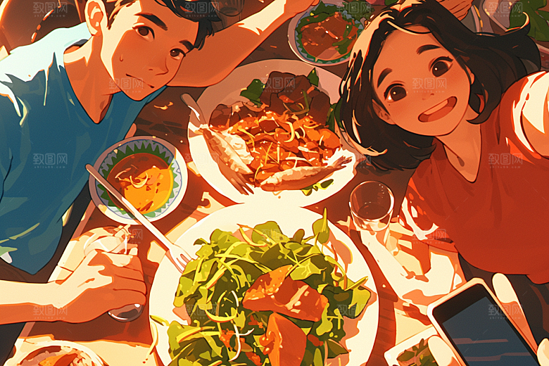 夏日聚会发小友谊插画