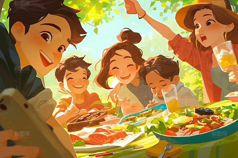 夏日聚会暑假欢乐插画