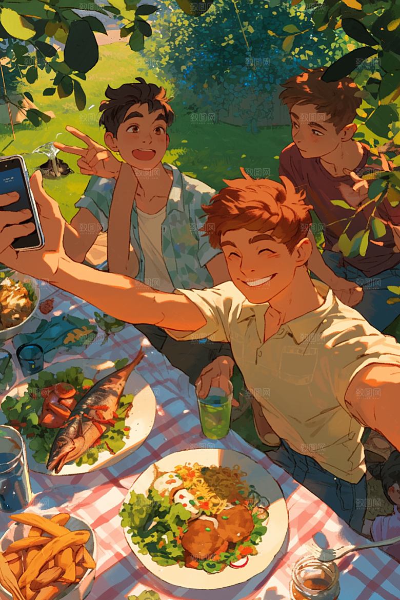 夏日聚会高清友谊插画