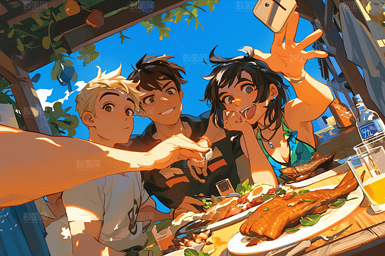 夏日聚会手绘友谊插画