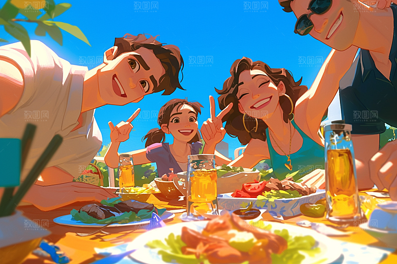 夏日聚会玩耍高清插画