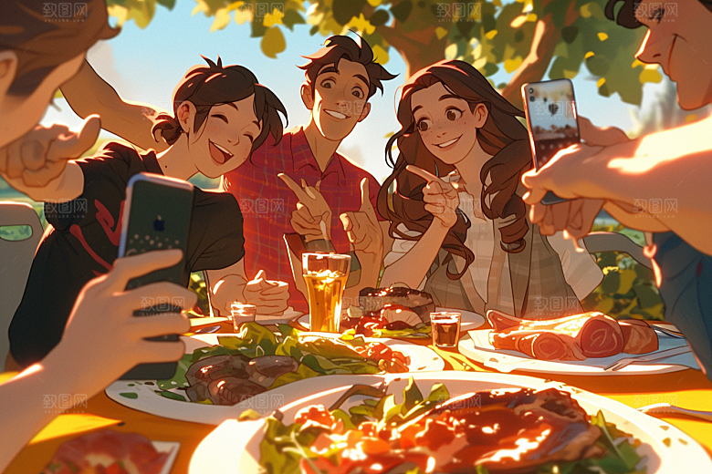 夏日聚会玩耍场景插画