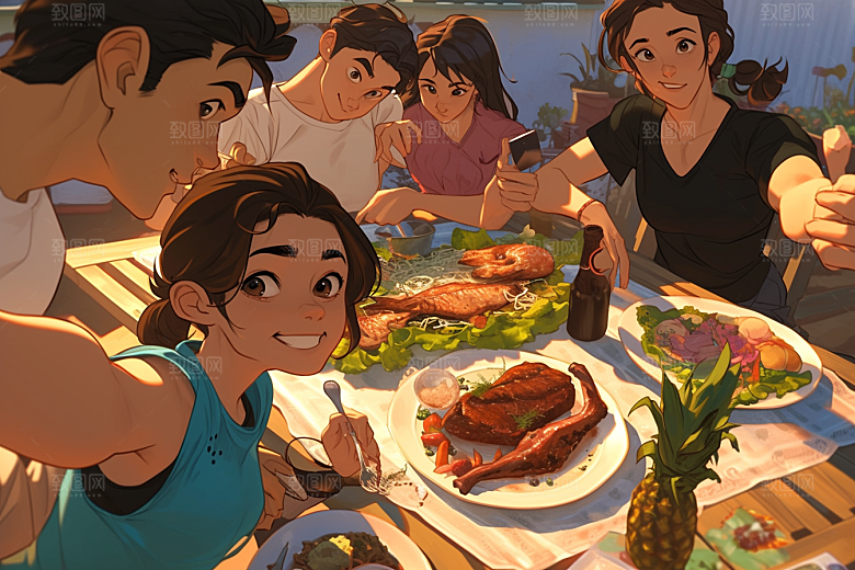 夏日聚会发小玩耍插画
