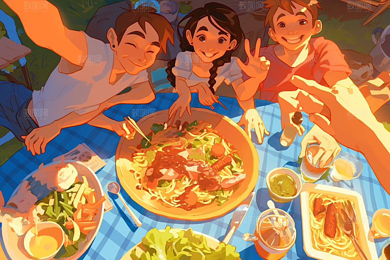夏日聚会自拍高清插画