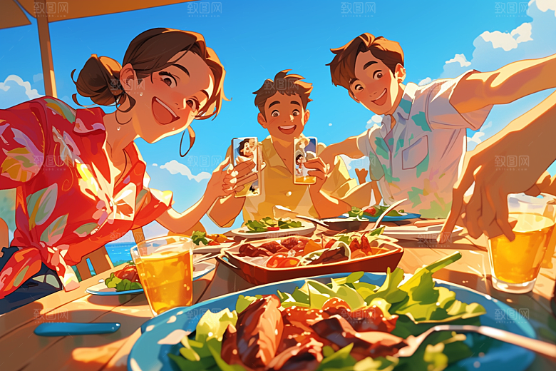 夏日聚会场景假日插画
