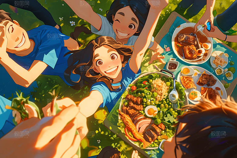 夏日聚会假日同学插画