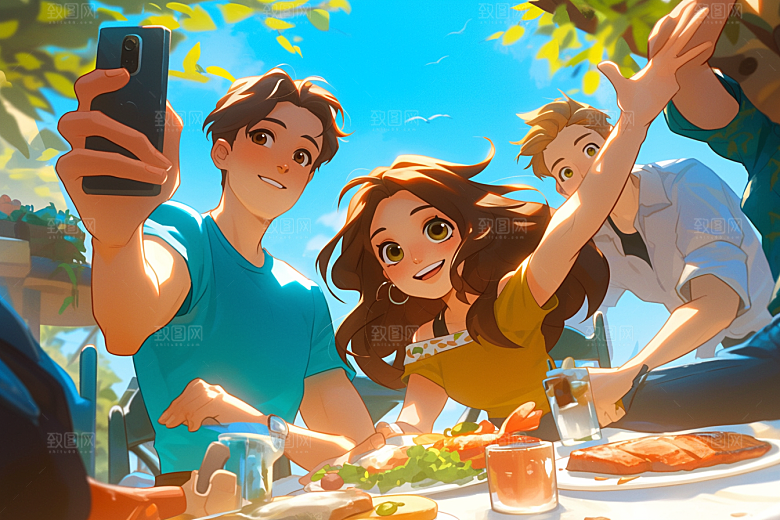 夏日聚会发小玩耍插画