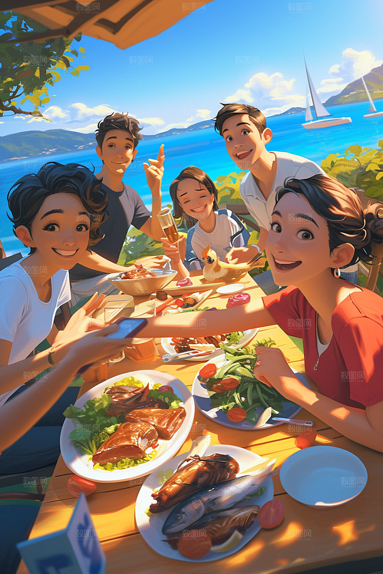 夏日聚会欢乐友情插画