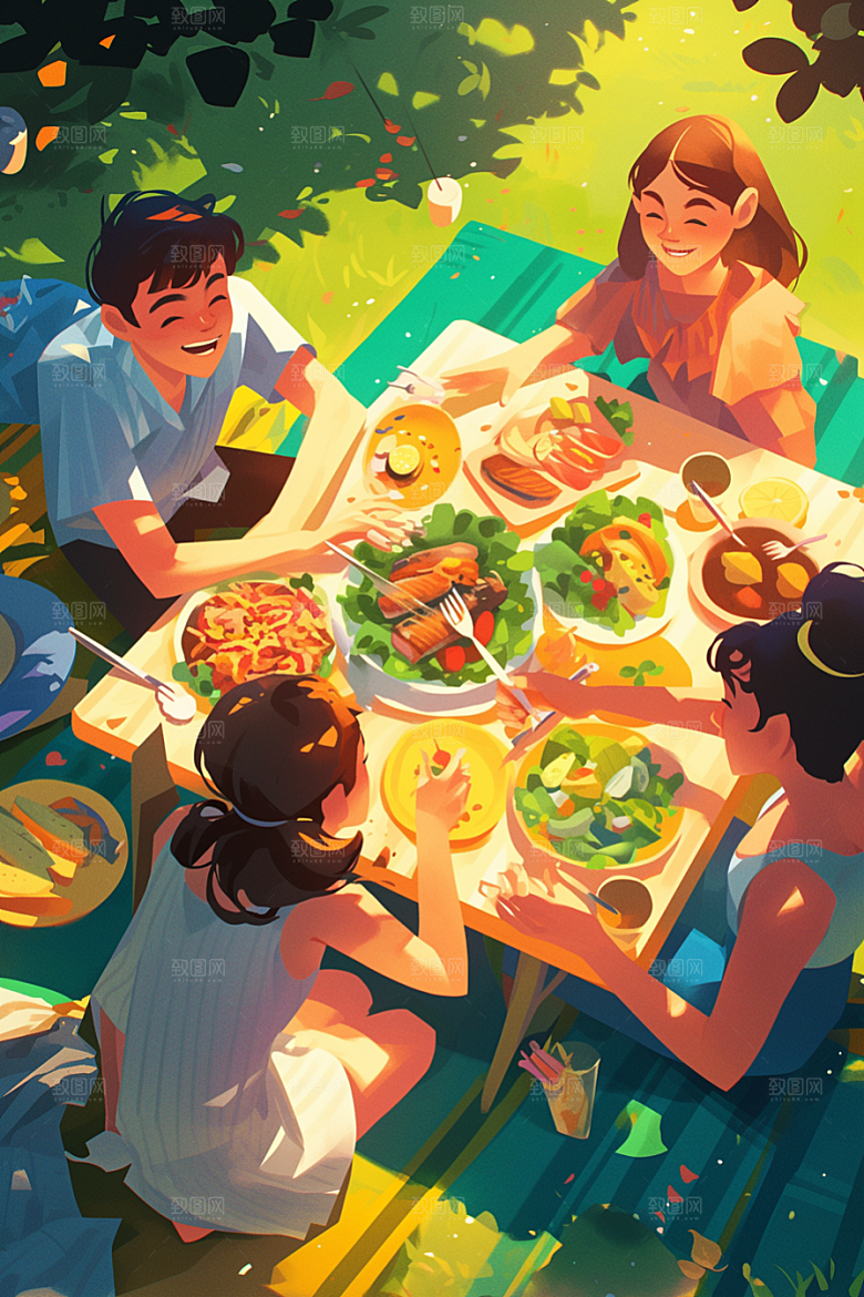 夏日聚会高清发小插画