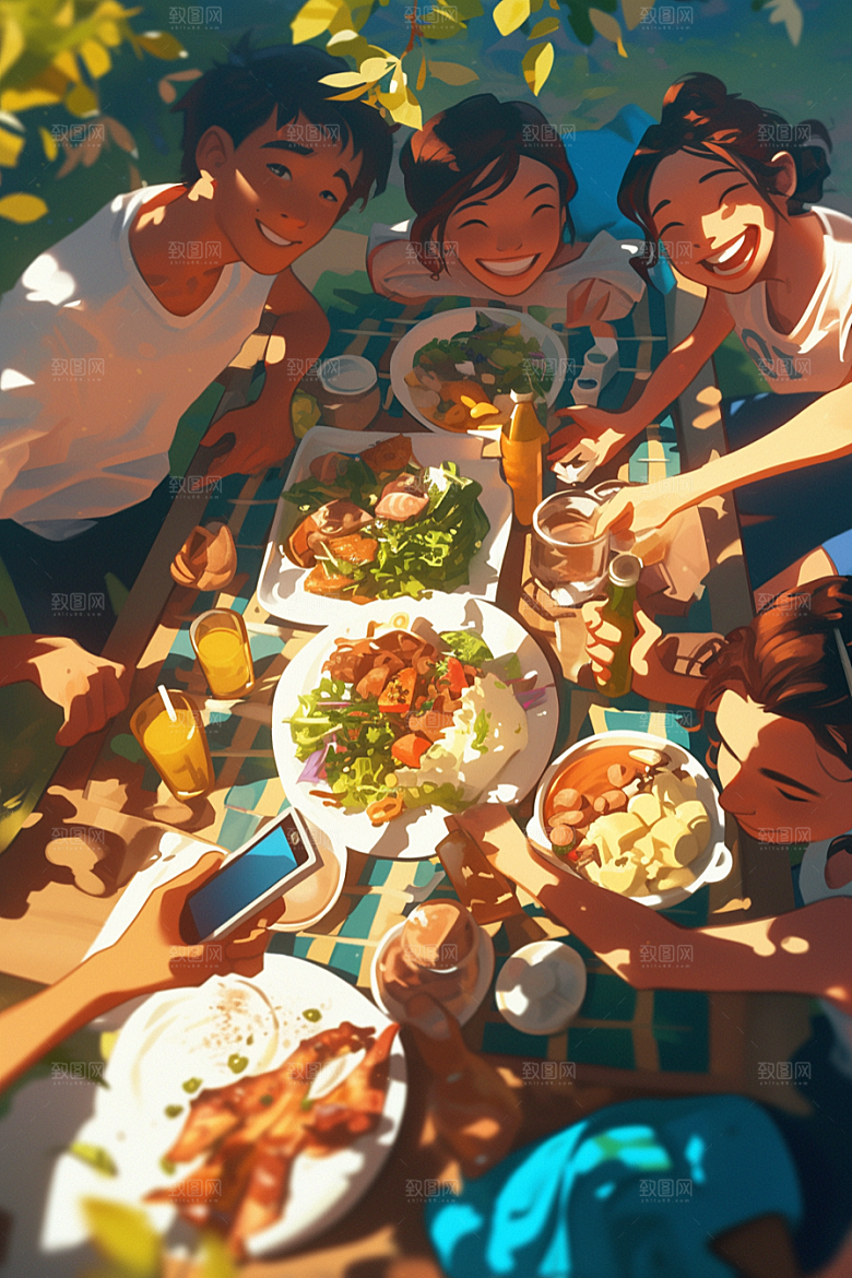夏日聚会手绘假日插画
