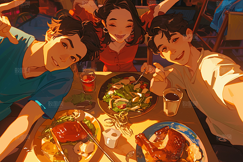 夏日聚会高清自拍插画