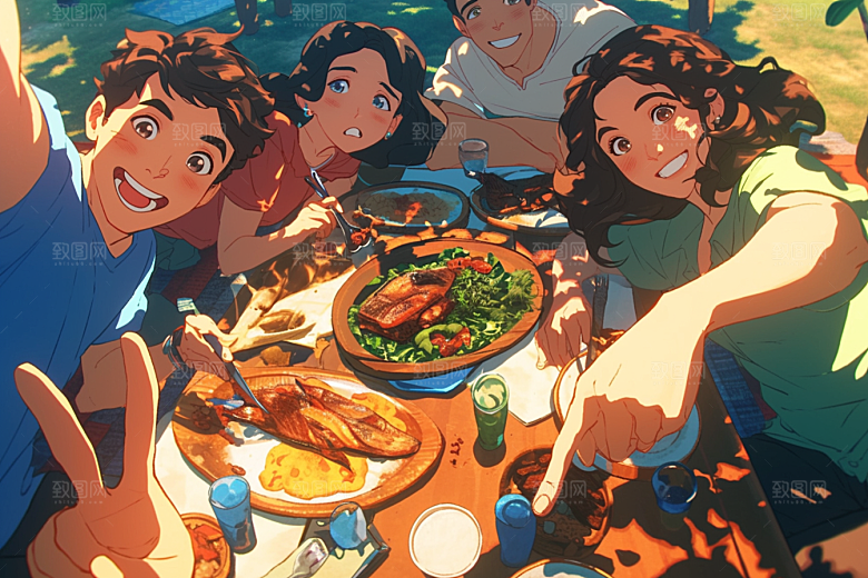 夏日聚会高清手绘插画