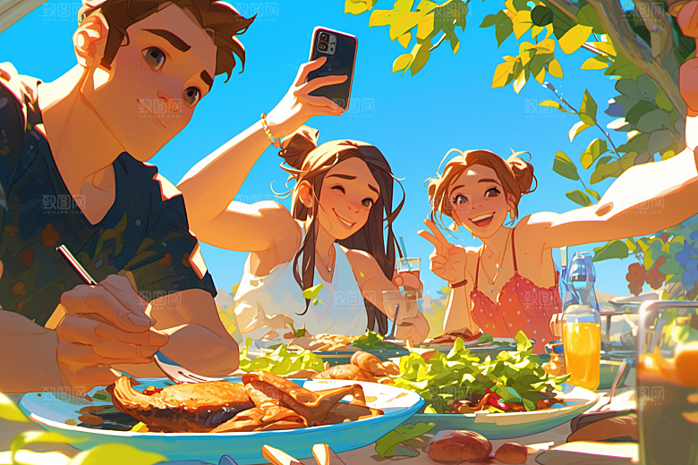 夏日聚会友谊场景插画