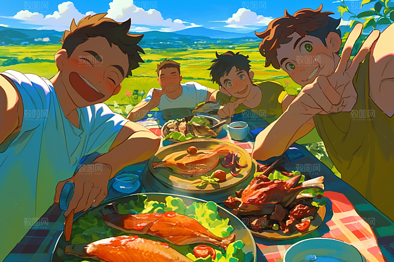 夏日聚会发小假日插画