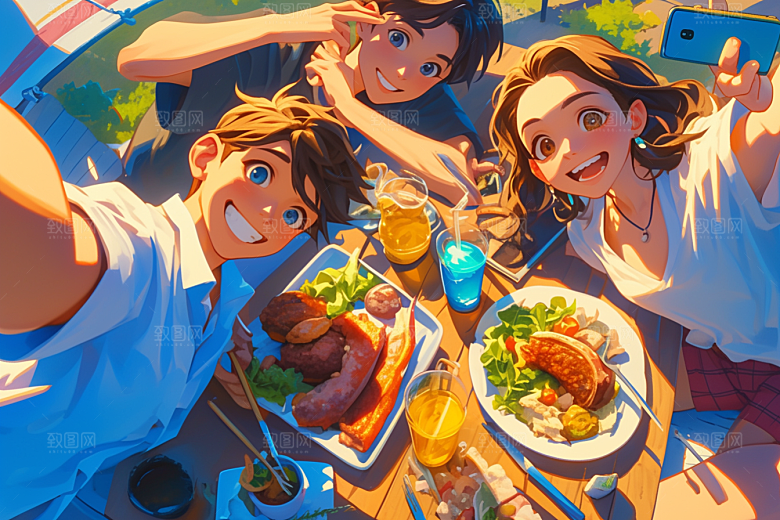 夏日聚会场景高清插画