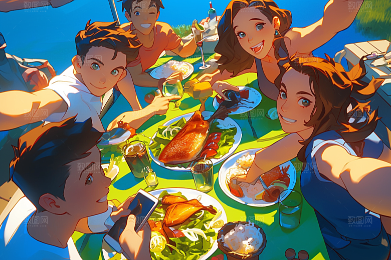 夏日聚会高清暑假插画