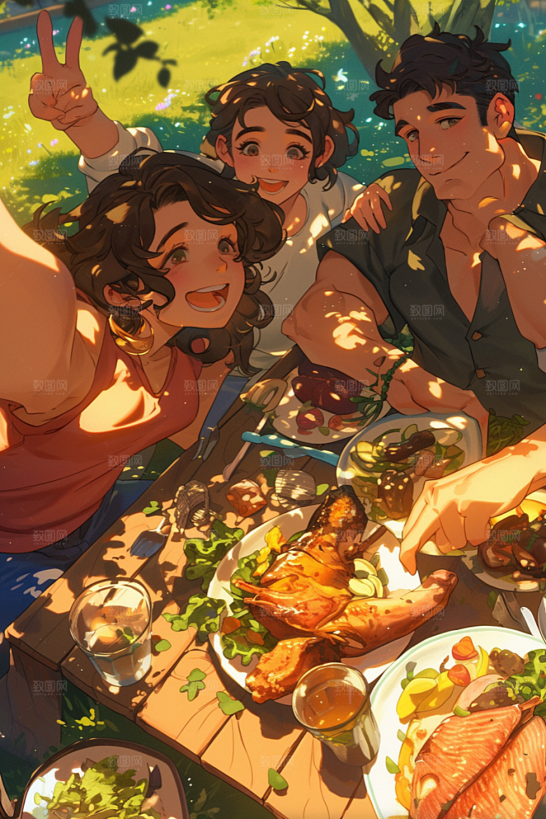 夏日聚会假日友情插画