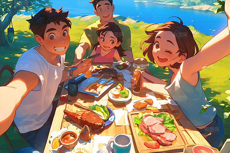夏日聚会自拍友情插画