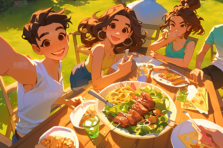 夏日聚会假日友谊插画