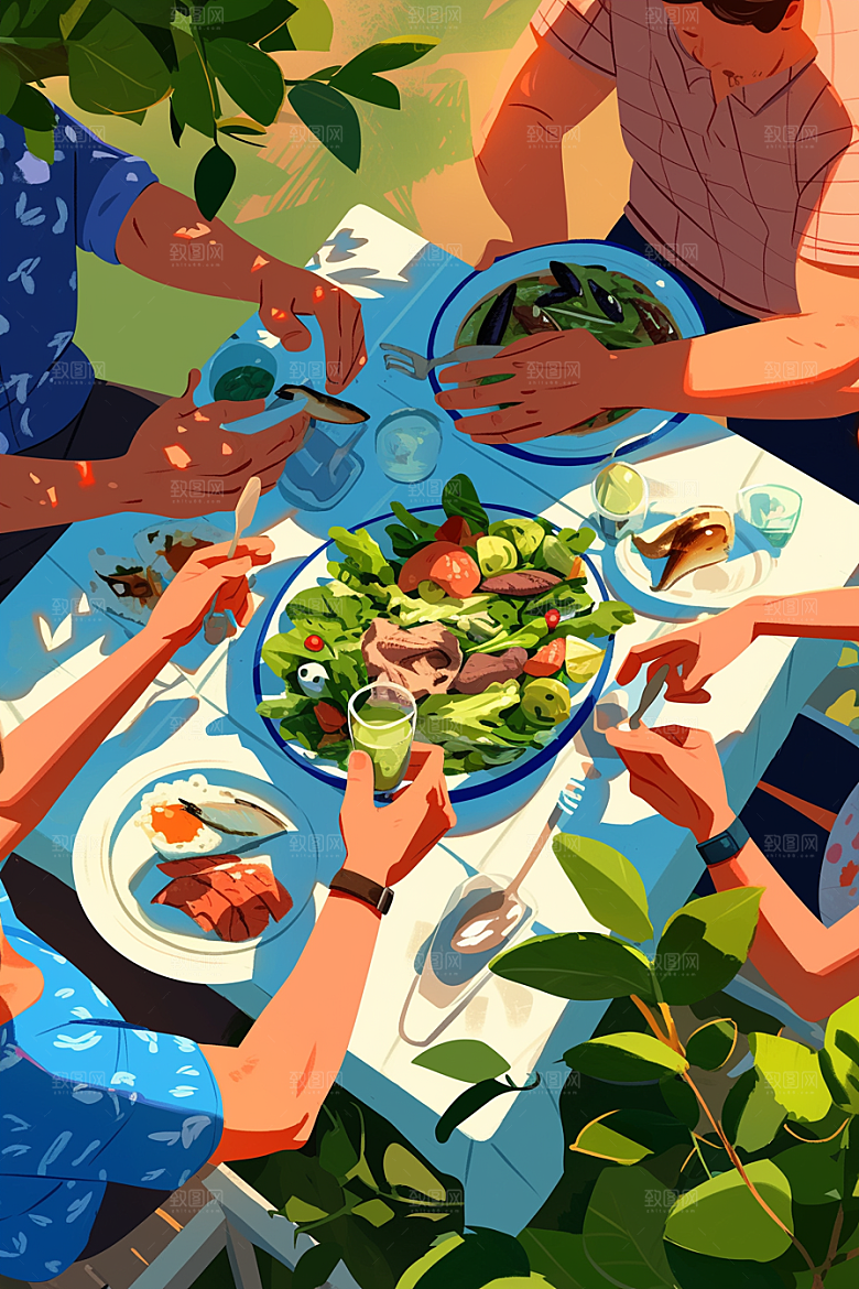 夏日聚会高清友情插画