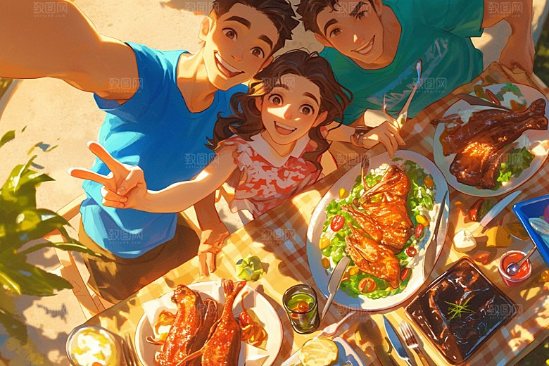 夏日聚会高清场景插画