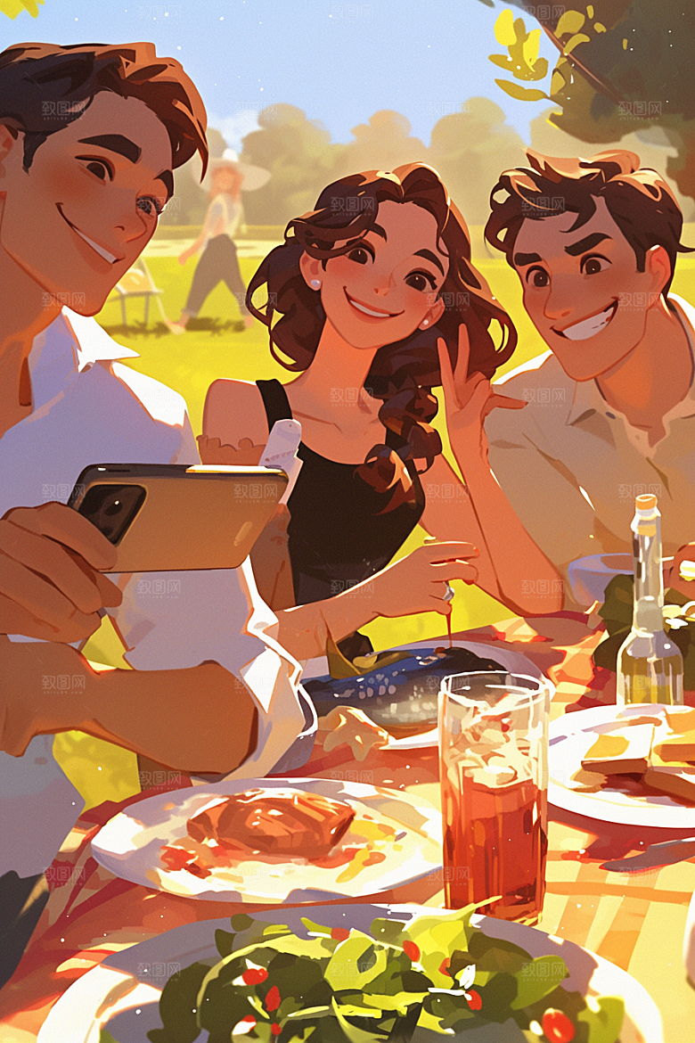 夏日聚会同学高清插画