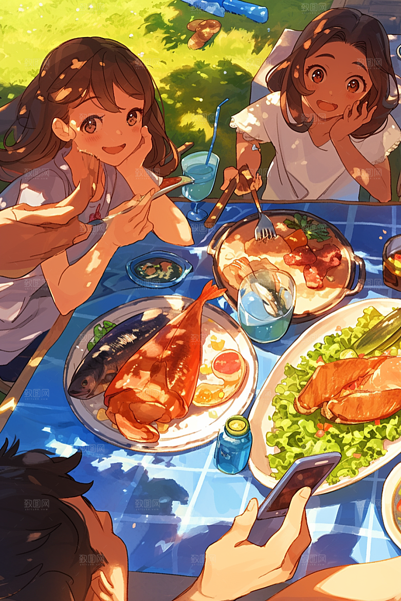 夏日聚会手绘高清插画