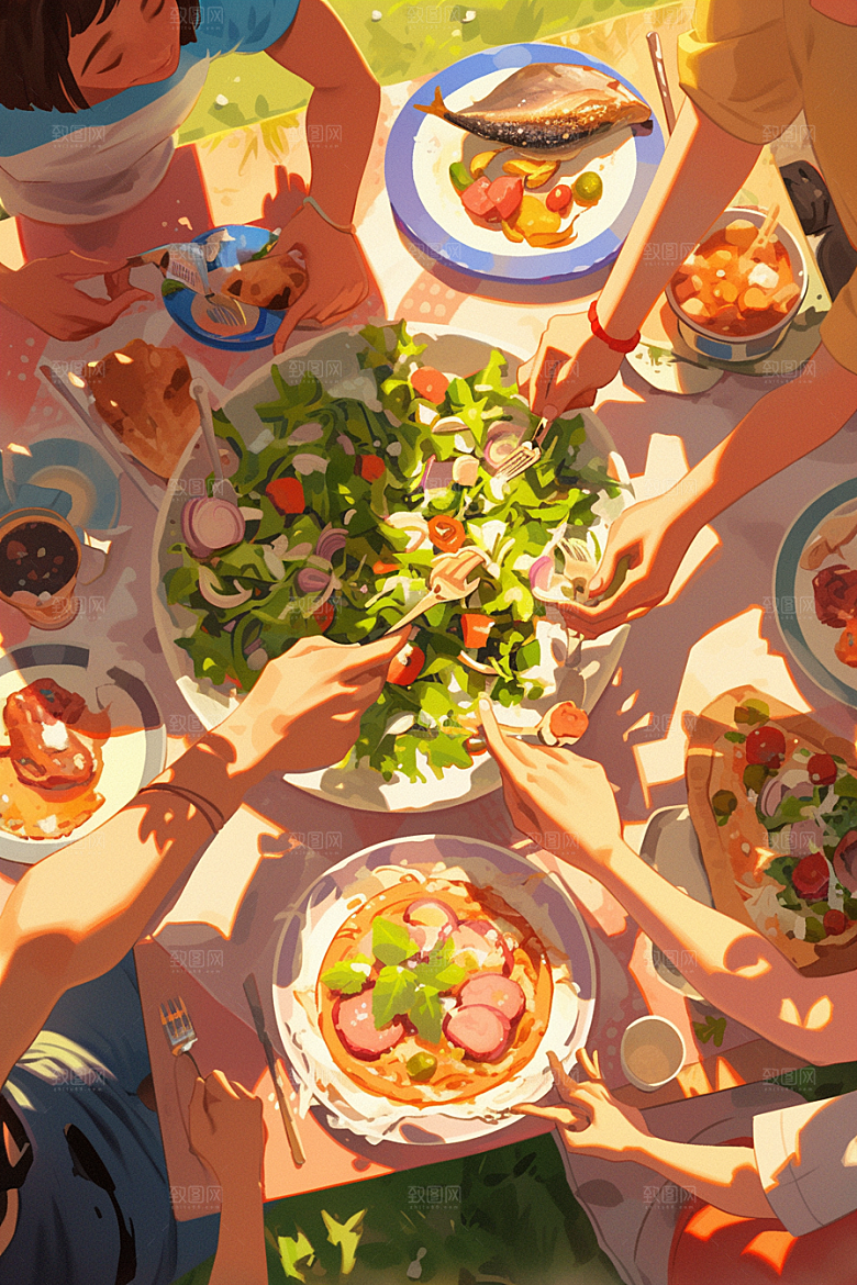 夏日聚会场景高清插画