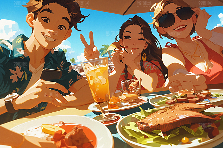 夏日聚会高清发小插画