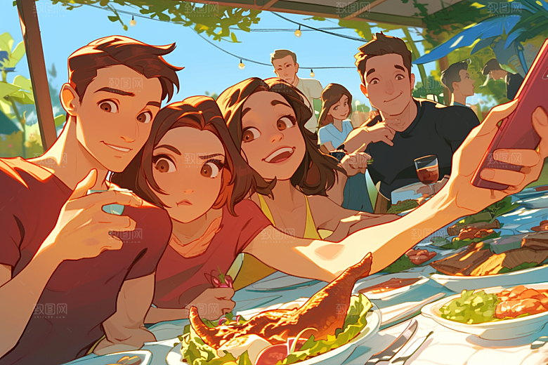 夏日聚会场景玩耍插画