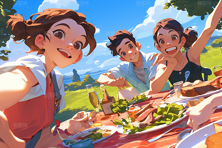 夏日聚会友情假日插画