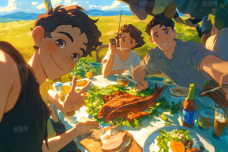 夏日聚会暑假假日插画