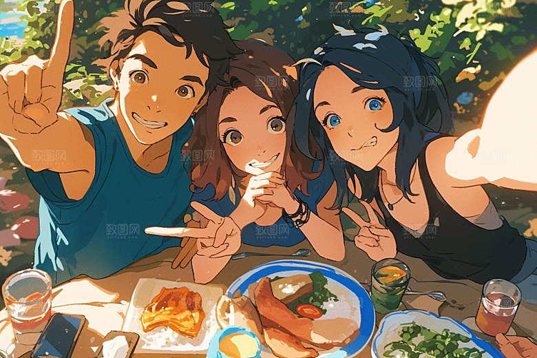 夏日聚会场景欢乐插画