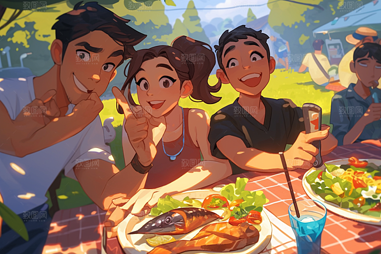 夏日聚会玩耍暑假插画