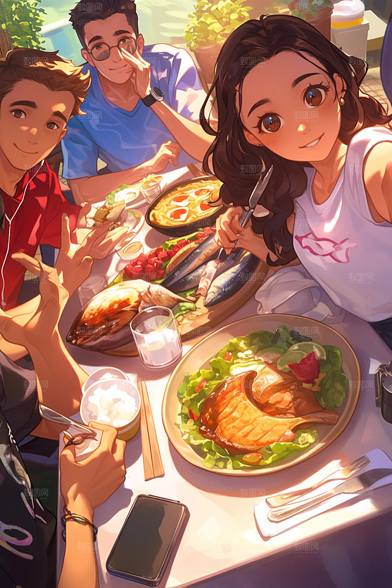 夏日聚会手绘场景插画