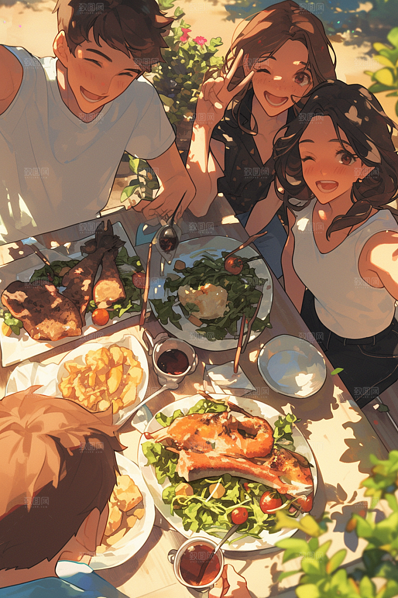 夏日聚会玩耍场景插画