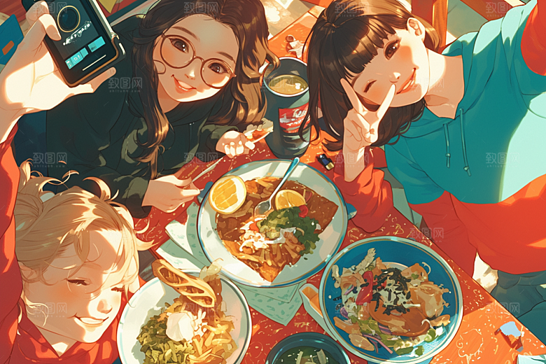 夏日聚会玩耍手绘插画