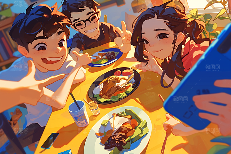 夏日聚会同学高清插画