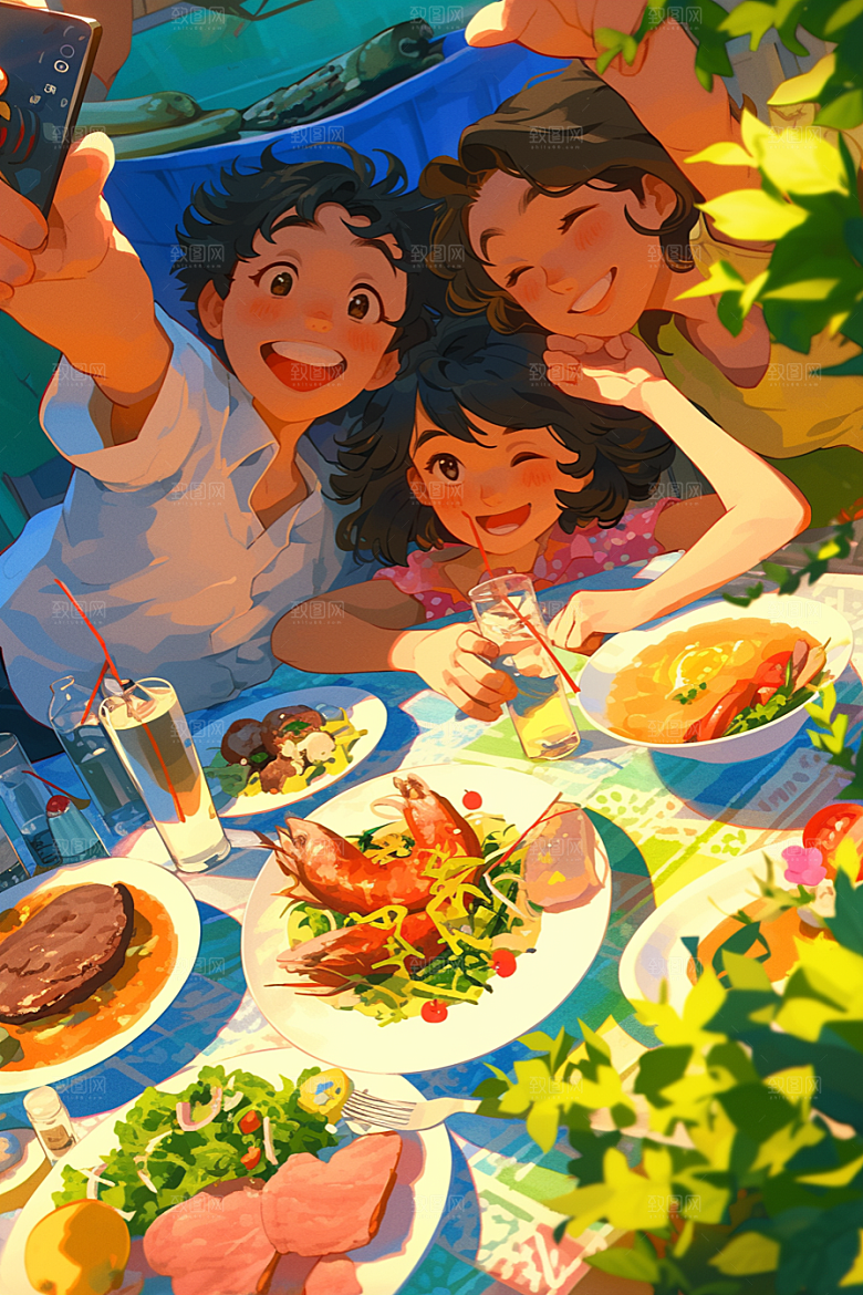 夏日聚会高清场景插画
