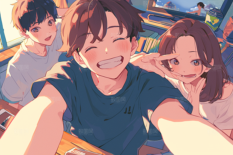 夏日聚会友情场景插画