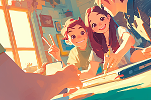 夏日聚会同学玩耍插画