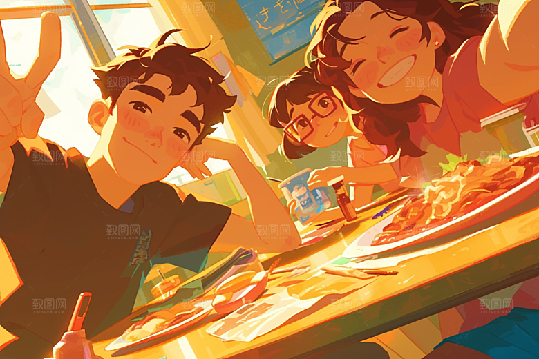 夏日聚会暑假友情插画