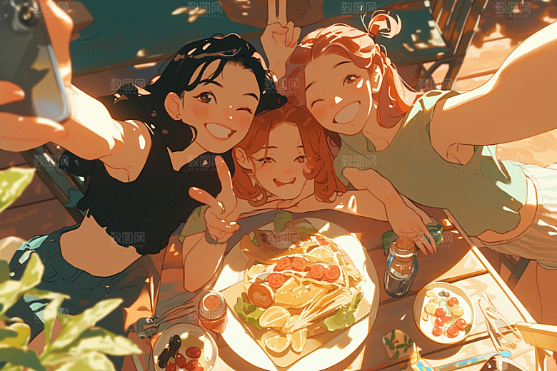 夏日聚会漫画风欢乐插画