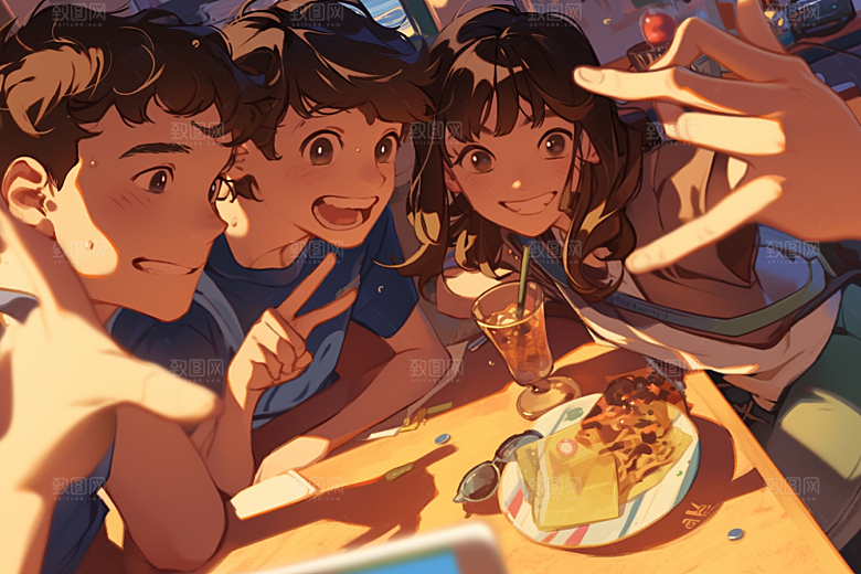 夏日聚会手绘友谊插画