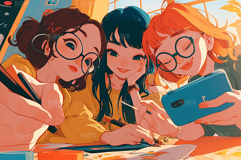 夏日聚会场景高清插画