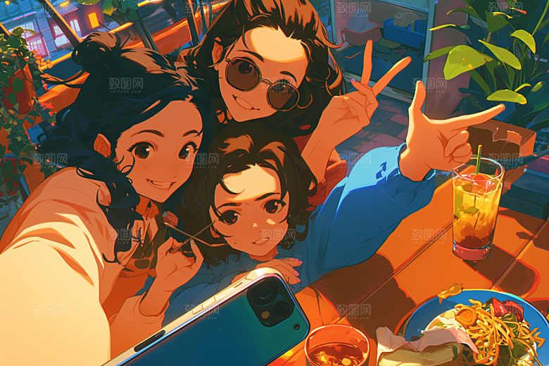 夏日聚会欢乐漫画风插画