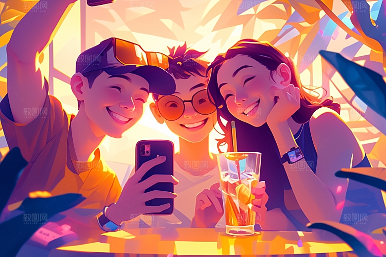 夏日聚会手绘玩耍插画