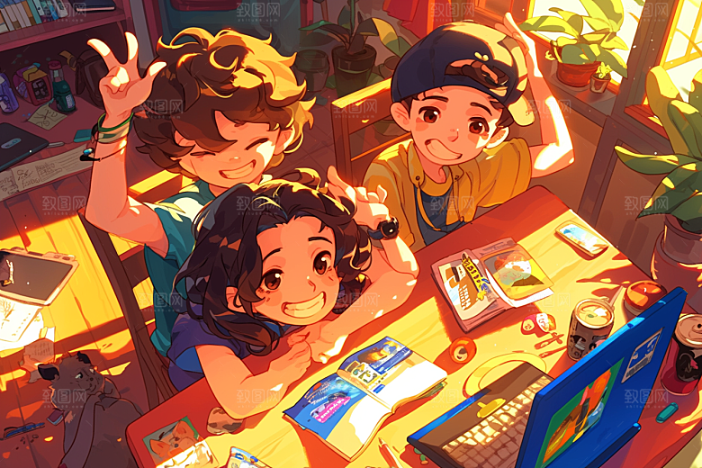 夏日聚会场景欢乐插画