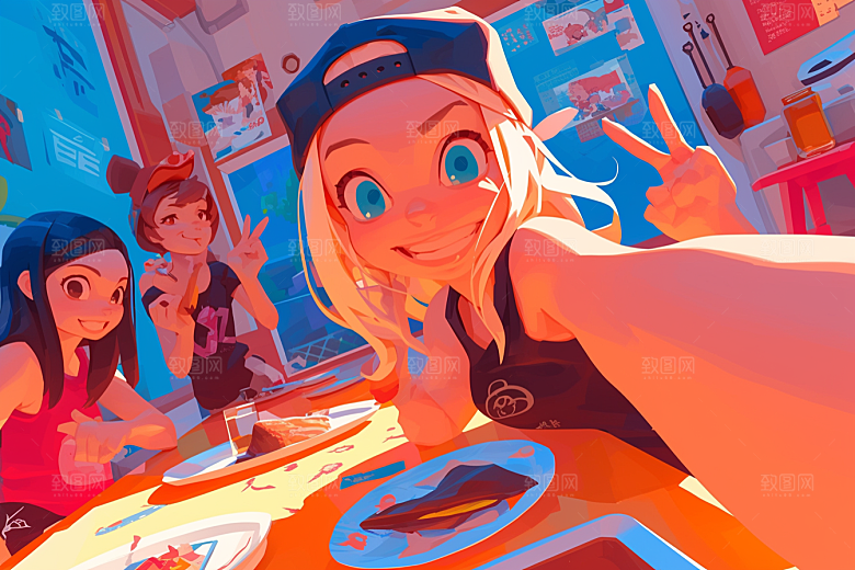 夏日聚会高清友情插画
