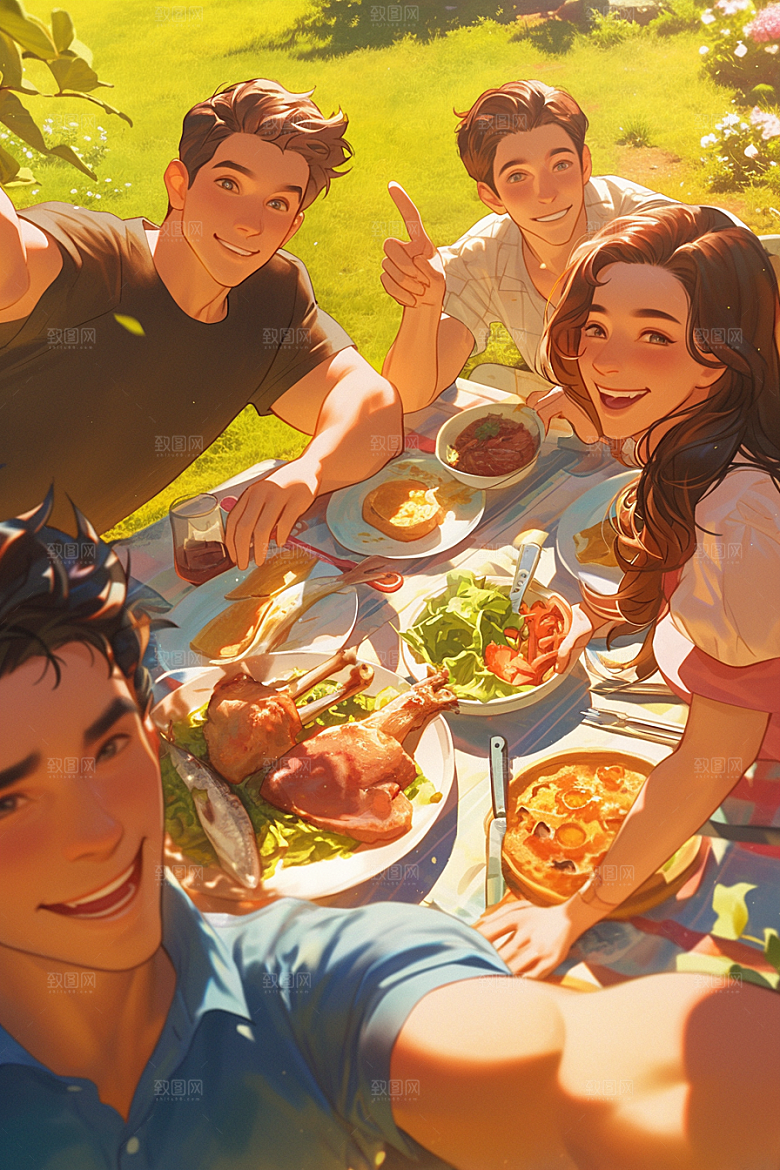 夏日聚会玩耍友情插画